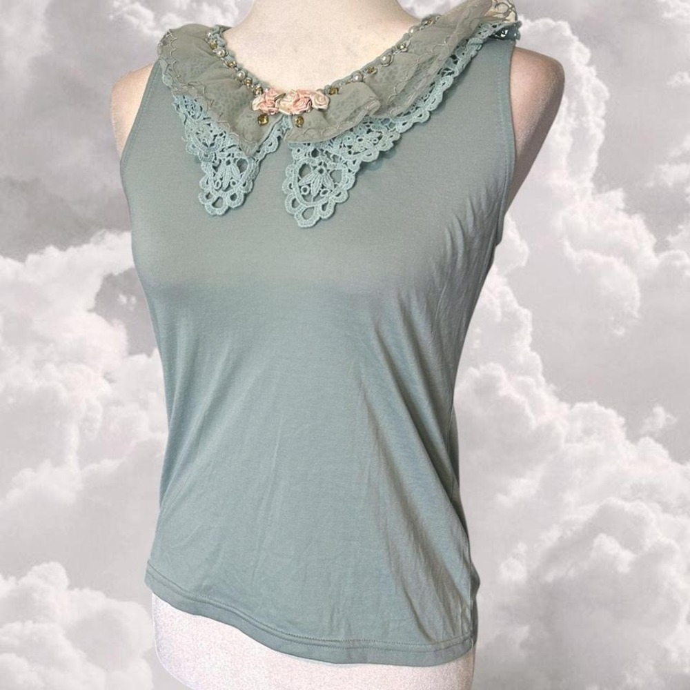 Axes Femme NWT Peter Pan Collar Japanese Lolita Tank Top with Rosette Detail